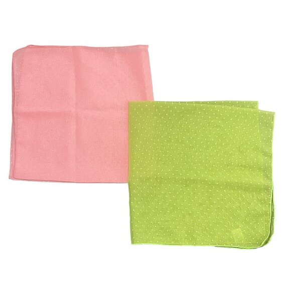 Lot of 2 Vintage Sheer Square Polka Dot Scarves Green, Pink #238M - Picture 1 of 1